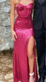 Elegant Sheath Spaghetti Straps Pink Sequin Prom Dresses Party Dress Summer 20th Birthday Outfits 18th Birthday Dresses HZ1214