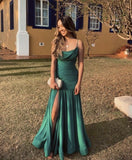 Elegant Mermaid Spaghetti Straps Slit Green Prom Dresses Party Dress Summer 20th Birthday Outfits 18th Birthday Dresses HZ1214