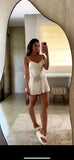 Cute A line Spaghetti Straps White Lace Mini Short Formal 8th Grade Homecoming Dresses Summer Middle School Hoco Dress Homecoming Outfits 25 Birthday Dress HZ1214