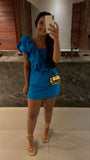 Cute Sheath One Shoulder Blue Satin Mini Short Formal 8th Grade Homecoming Dresses Summer Middle School Hoco Dress Homecoming Outfits 25 Birthday Dress HZ1214