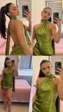 Cute Sheath One Shoulder Olive Green Satin Mini Short Formal 8th Grade Homecoming Dresses Summer Middle School Hoco Dress Homecoming Outfits 25 Birthday Dress HZ1214
