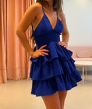 Cute A line Spaghetti Straps Royal Blue Chiffon Mini Short Formal 8th Grade Homecoming Dresses Summer Middle School Hoco Dress Homecoming Outfits 25 Birthday Dress HZ1214