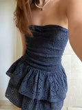 Cute A line Strapless Navy Blue Lace Mini Short Formal 8th Grade Homecoming Dresses Summer Middle School Hoco Dress Homecoming Outfits 25 Birthday Dress HZ1214