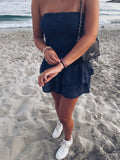 Cute A line Strapless Navy Blue Lace Mini Short Formal 8th Grade Homecoming Dresses Summer Middle School Hoco Dress Homecoming Outfits 25 Birthday Dress HZ1214