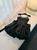 Fancy Short Hoco Dresses Ball Gown Spaghetti Straps Black Formal 8th Grade Homecoming Dresses Summer Middle School Homecoming Outfits HZ1214