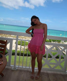 Cute A line Strapless Pink Chiffon Mini Short Formal 8th Grade Homecoming Dresses Summer Middle School Hoco Dress Homecoming Outfits 25 Birthday Dress HZ1214