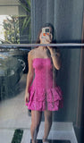 Cute A line Strapless Hot Pink Lace Mini Short Formal 8th Grade Homecoming Dresses Summer Middle School Hoco Dress Homecoming Outfits 25 Birthday Dress HZ1214