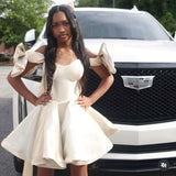 Cute Ball Gown Off The Shoulder Satin Mini Short Formal 8th Grade Homecoming Dresses Summer Middle School Hoco Dress Homecoming Outfits HZ1214