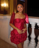 Pretty Sheath Square Neck Hot Pink Satin Formal 8th Grade Homecoming Dresses Summer Middle School Hoco Dress Homecoming Outfits HZ1214