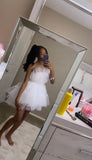 Pretty Ball Gown Strapless White Tulle Short Formal 8th Grade Homecoming Dresses Summer Middle School Hoco Dress Homecoming Outfits HZ1214