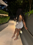 Pretty Sheath V Neck Sleeveless Silver Sequin Short Mini Feathers Formal 8th Grade Homecoming Dresses Summer Middle School Hoco Dress Homecoming Outfits HZ1214