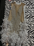 Pretty Sheath V Neck Sleeveless Silver Sequin Short Mini Feathers Formal 8th Grade Homecoming Dresses Summer Middle School Hoco Dress Homecoming Outfits HZ1214