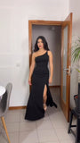 Elegant Sheath One Shoulder Black Satin Prom Dresses Party Dress Summer 20th Birthday Outfits 18th Birthday Dresses HZ1214