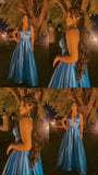 Elegant A Line 2 Pieces Blue Satin Prom Dresses Party Dress Summer 20th Birthday Outfits 18th Birthday Dresses HZ1214