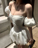Pretty A Line Sweetheart Sleeveless White Satin Short Mini Formal 8th Grade Homecoming Dresses Summer Middle School Hoco Dress Homecoming Outfits HZ1214