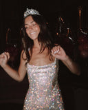 Pretty A line Square Neck Sleeveless Sequin Silver Short Mini Formal 8th Grade Homecoming Dresses Summer Middle School Hoco Dress Homecoming Outfits HZ1214