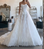 Modest Bridal Gown Ball Gown Strapless White Lace Long Summer Autumn Wedding Dresses Elegant Bridal Gowns HZ1214