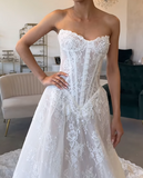 Modest Bridal Gown Ball Gown Strapless White Lace Long Summer Autumn Wedding Dresses Elegant Bridal Gowns HZ1214