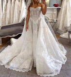 Modest Bridal Gown Ball Gown Strapless White Lace Long Summer Autumn Wedding Dresses Elegant Bridal Gowns HZ1214