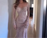 Ethereal Wedding Dress Sheath V Neck Lace Long Sleeves White Wedding Dresses Bridal Gowns HZ1214