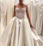 Ethereal Wedding Dress Ball Gown Strapless Lace Long White Wedding Dresses Bridal Gowns HZ1214