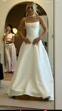 Ethereal Wedding Dress A Line Spaghetti Straps Satin Long White Wedding Dresses Bridal Gowns HZ1214
