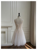 Cute A line Spaghetti Straps Champagne Sequin Short Homecoming Dress Summer Middle School Formal 8th Grade Hoco Dresses Summer Homecoming Outfits HZ1214