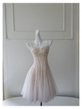 Cute A line Spaghetti Straps Champagne Sequin Short Homecoming Dress Summer Middle School Formal 8th Grade Hoco Dresses Summer Homecoming Outfits HZ1214