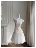 Cute A line Spaghetti Straps Champagne Sequin Short Homecoming Dress Summer Middle School Formal 8th Grade Hoco Dresses Summer Homecoming Outfits HZ1214