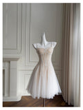 Cute A line Spaghetti Straps Champagne Sequin Short Homecoming Dress Summer Middle School Formal 8th Grade Hoco Dresses Summer Homecoming Outfits HZ1214