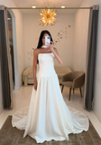 Classic Bridal Gown Ball Gown Strapless Sleeveless Satin Long White Wedding Dresses Elegant Bridal Gowns HZ1214