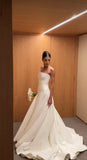 Classic Bridal Gown Ball Gown Strapless Sleeveless Satin Long White Wedding Dresses Elegant Bridal Gowns HZ1214