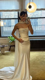 Ethereal Wedding Dress Sheath Strapless Satin Long Ivory Wedding Dresses Bridal Gowns HZ1214