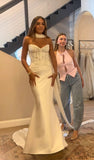 Classic Bridal Gown Mermaid Sweetheart Sleeveless Satin Long White Wedding Dresses Elegant Bridal Gowns Brides Dress HZ1214