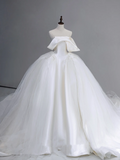 Timeless Bridal Gown Ball Gown Off The Shoulder Satin Long White Wedding Dresses Elegant Bridal Gowns HZ1214