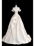 Timeless Bridal Gown Ball Gown Off The Shoulder Satin Long Light Pink Wedding Dresses Elegant Bridal Gowns HZ1214