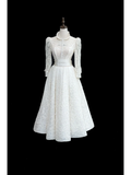 Vintage A line Scoop Neck Lace White 1940s 1950s Wedding Dresses Elegant Bridal Gowns HZ1214