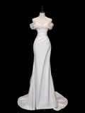 Classic Bridal Gown Mermaid Off The Shoulder Satin Long White Wedding Dresses Elegant Bridal Gowns Brides Dress HZ1214