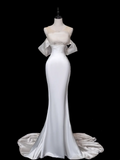 Pretty Bridal Gown Mermaid Off The Shoulder Satin Long White Wedding Dresses Elegant Bridal Gowns Brides Dress HZ1214