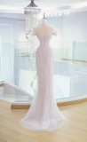Elegant Mermaid Off The Shoulder Sequin Prom Dresses Party Dress Summer 20th Birthday Outfits 18th Birthday Dresses HZ1214