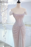 Elegant Mermaid Off The Shoulder Sequin Prom Dresses Party Dress Summer 20th Birthday Outfits 18th Birthday Dresses HZ1214
