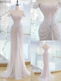Elegant Mermaid Off The Shoulder Sequin Prom Dresses Party Dress Summer 20th Birthday Outfits 18th Birthday Dresses HZ1214