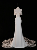 Timeless Bridal Gown Mermaid Off The Shoulder Satin Short Sleeves Wedding Dresses Elegant Bridal Gowns HZ1214