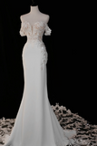 Timeless Bridal Gown Mermaid Off The Shoulder Satin Short Sleeves Wedding Dresses Elegant Bridal Gowns HZ1214