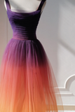 Elegant A Line Square Neck Grape Tulle Prom Dresses Party Dress Summer 20th Birthday Outfits 18th Birthday Dresses HZ1214