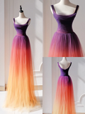 Elegant A Line Square Neck Grape Tulle Prom Dresses Party Dress Summer 20th Birthday Outfits 18th Birthday Dresses HZ1214