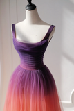 Elegant A Line Square Neck Grape Tulle Prom Dresses Party Dress Summer 20th Birthday Outfits 18th Birthday Dresses HZ1214