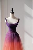 Elegant A Line Square Neck Grape Tulle Prom Dresses Party Dress Summer 20th Birthday Outfits 18th Birthday Dresses HZ1214
