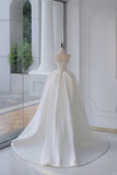 Timeless Bridal Gown Ball Gown Strapless Satin Silver Beads Sleeveless Long White Wedding Dresses Elegant Bridal Gowns HZ1214