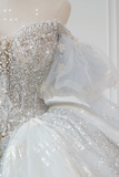 Timeless Bridal Gown Ball Gown Off The Shoulder Light Sky Blue Sequin Long White Wedding Dresses Elegant Bridal Gowns HZ1214